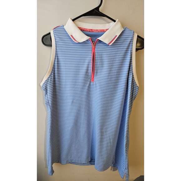 Peter Millar Tops - Peter Millar Crown Sport Women's Medium Sleeveless Golf Polo Blue Stripe UPF 50+